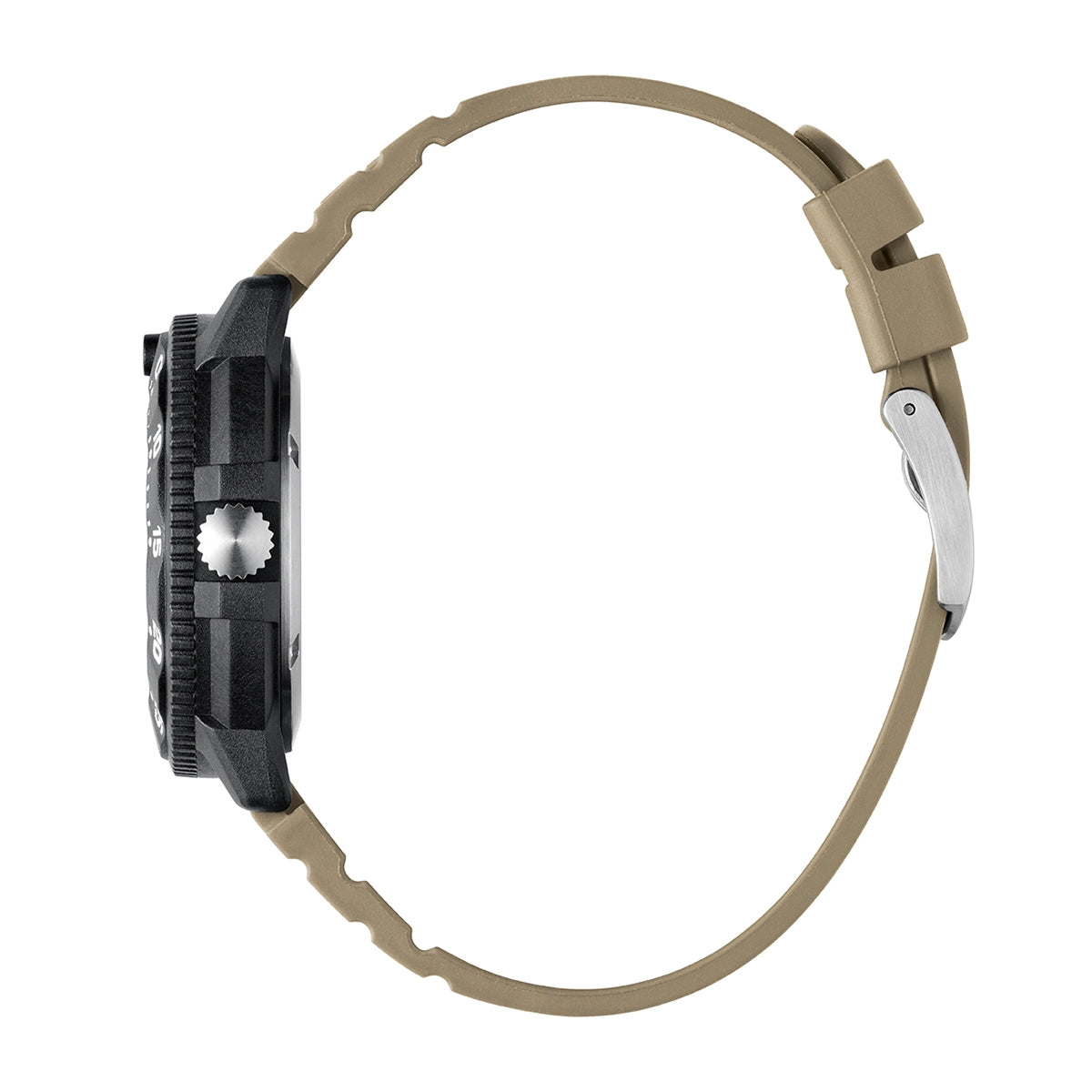 Luminox Men's Navy SEAL EVO Quartz Black Carbonox Watch with Tan Dial & Rubber Strap front view