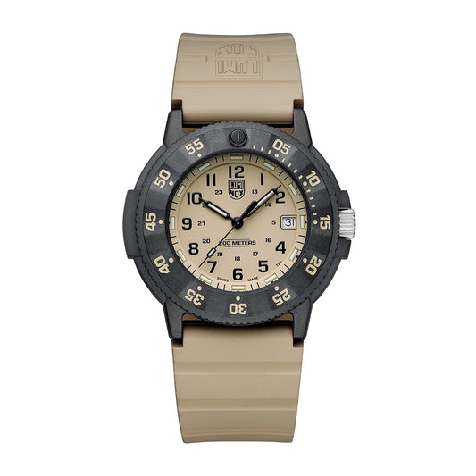 Luminox Men's Navy SEAL EVO Quartz Black Carbonox Watch with Tan Dial & Rubber Strap