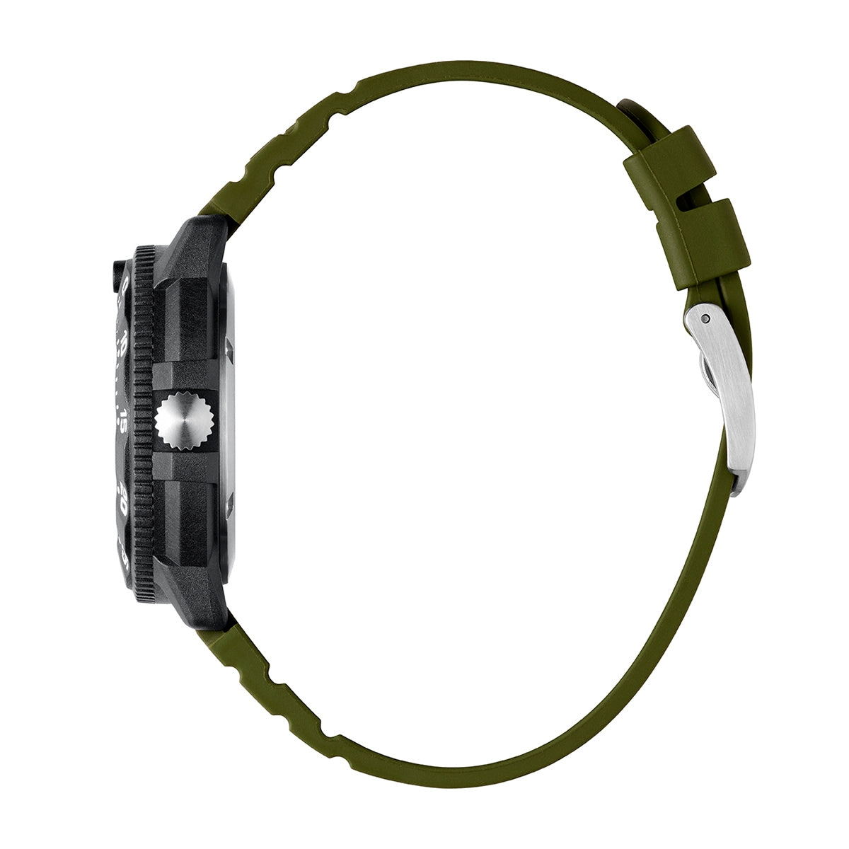 Luminox Men's Navy SEAL EVO Quartz Black Carbonox Watch with Green Dial & Rubber Strap front view
