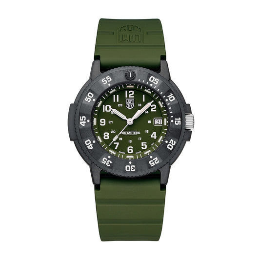 Luminox Men's Navy SEAL EVO Quartz Black Carbonox Watch with Green Dial & Rubber Strap