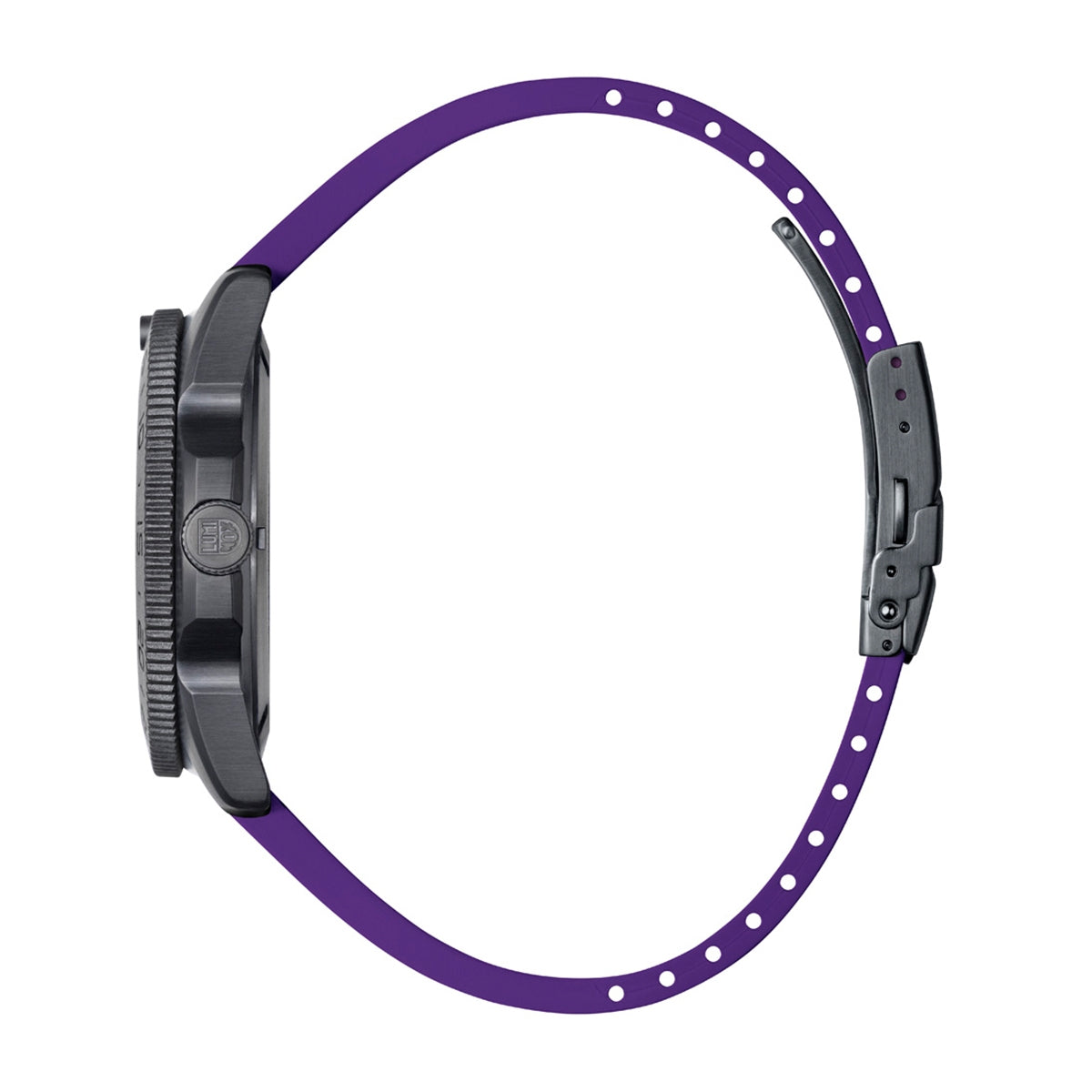 Luminox Pacific Diver Limited Edition Quartz Black Stainless Steel Watch Set with Black Dial & Purple Rubber Strap front view