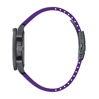 Luminox Pacific Diver Limited Edition Quartz Black Stainless Steel Watch Set with Black Dial & Purple Rubber Strap front view