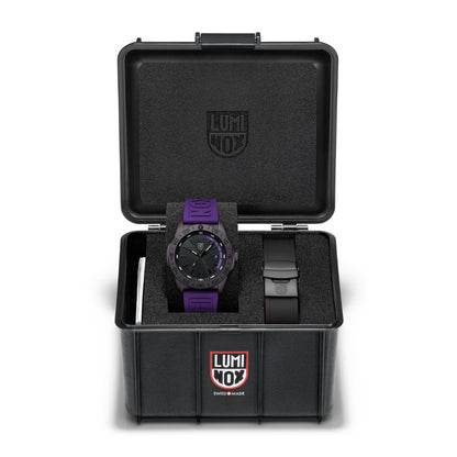 Luminox Pacific Diver Limited Edition Quartz Black Stainless Steel Watch Set with Black Dial & Purple Rubber side profile