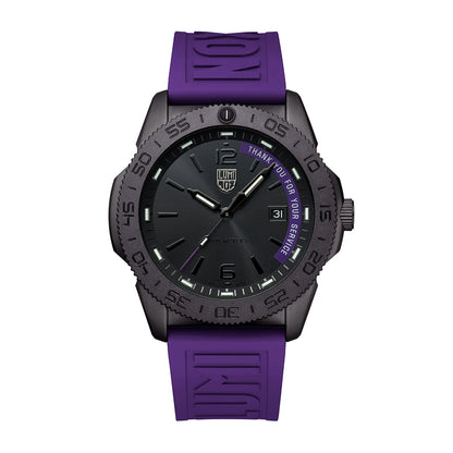 Luminox Pacific Diver Limited Edition Quartz Black Stainless Steel Watch Set with Black Dial & Purple Rubber Strap