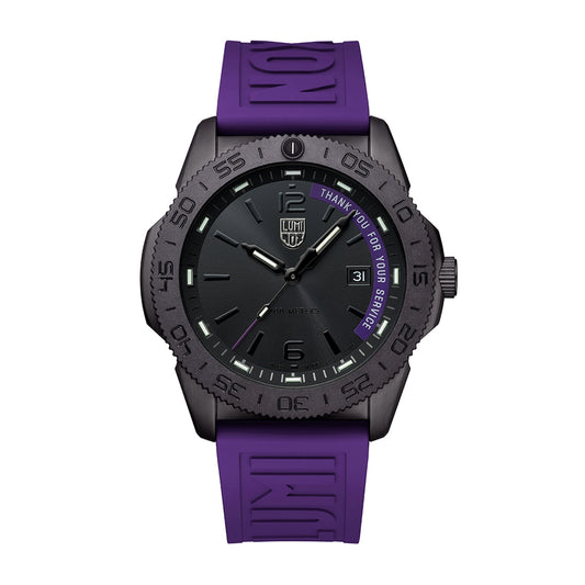 Luminox Pacific Diver Limited Edition Quartz Black Stainless Steel Watch Set with Black Dial & Purple Rubber Strap