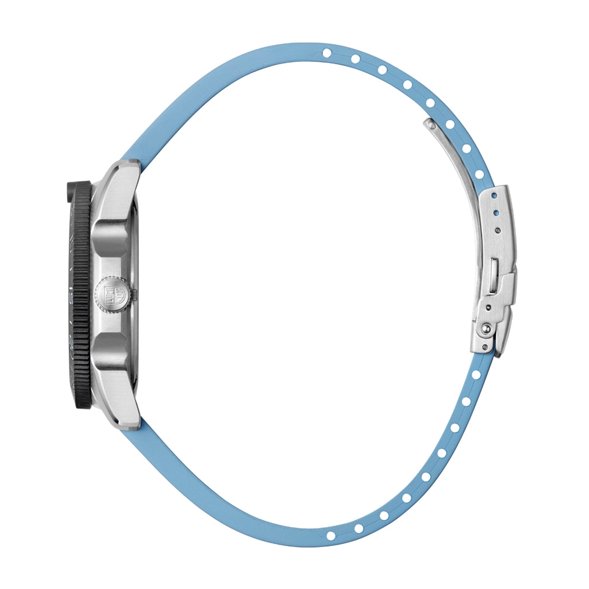 Luminox Pacific Diver Ripple Quartz Stainless Steel Watch with Mother of Pearl Dial & Light Blue Rubber Strap front view