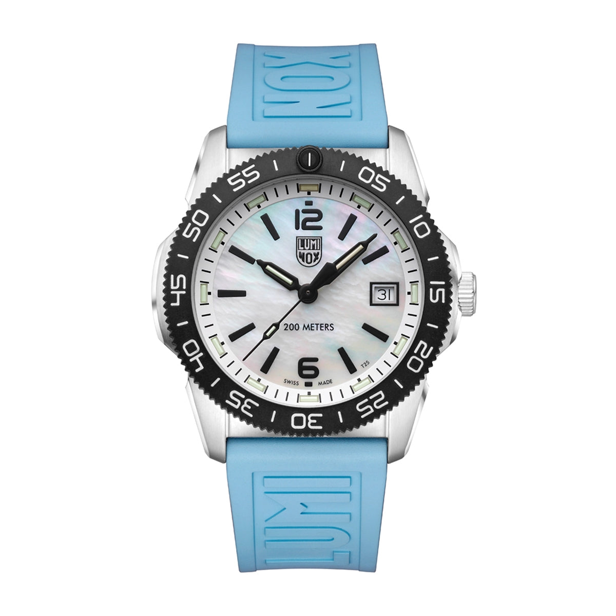 Luminox Pacific Diver Ripple Quartz Stainless Steel Watch with Mother of Pearl Dial & Light Blue Rubber Strap