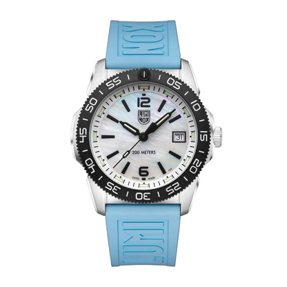 Luminox Pacific Diver Ripple Quartz Stainless Steel Watch with Mother of Pearl Dial & Light Blue Rubber Strap