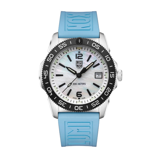 Luminox Pacific Diver Ripple Quartz Stainless Steel Watch with Mother of Pearl Dial & Light Blue Rubber Strap