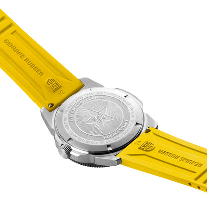 Luminox Men's Pacific Diver Quartz Stainless Steel Watch with Yellow Dial & Rubber Strap close-up detail