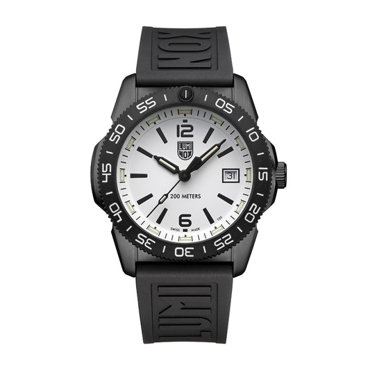 Luminox Pacific Diver Ripple Quartz Black Stainless Steel Watch with White Dial & Black Rubber Strap