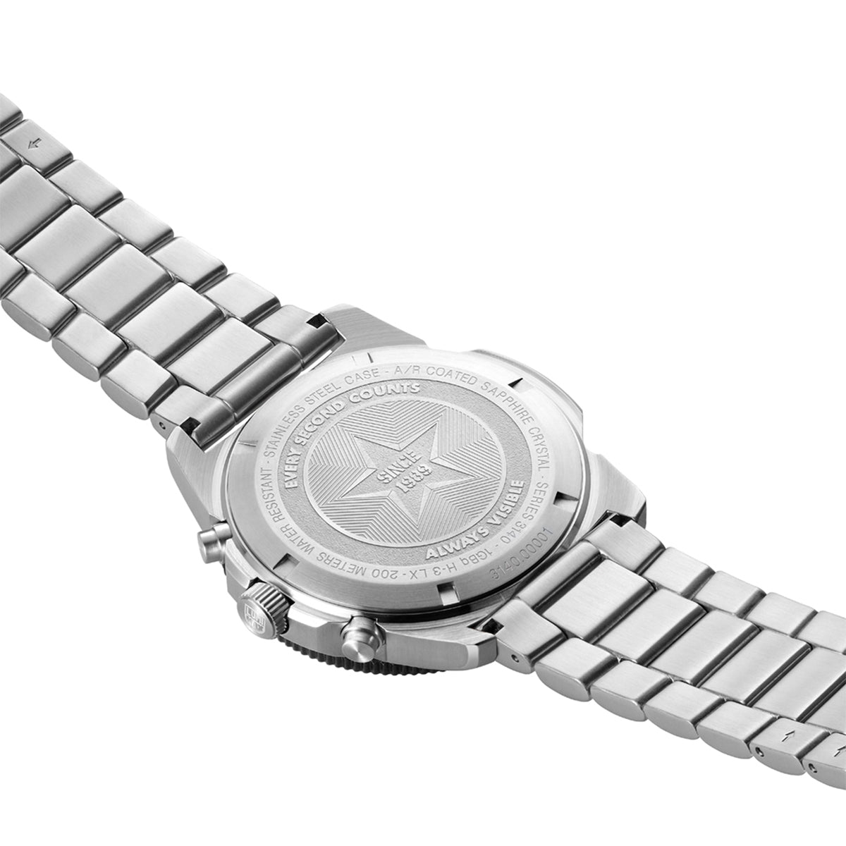 Luminox Men's Pacific Diver Quartz Chronograph Stainless Steel Watch with Black Dial close-up detail
