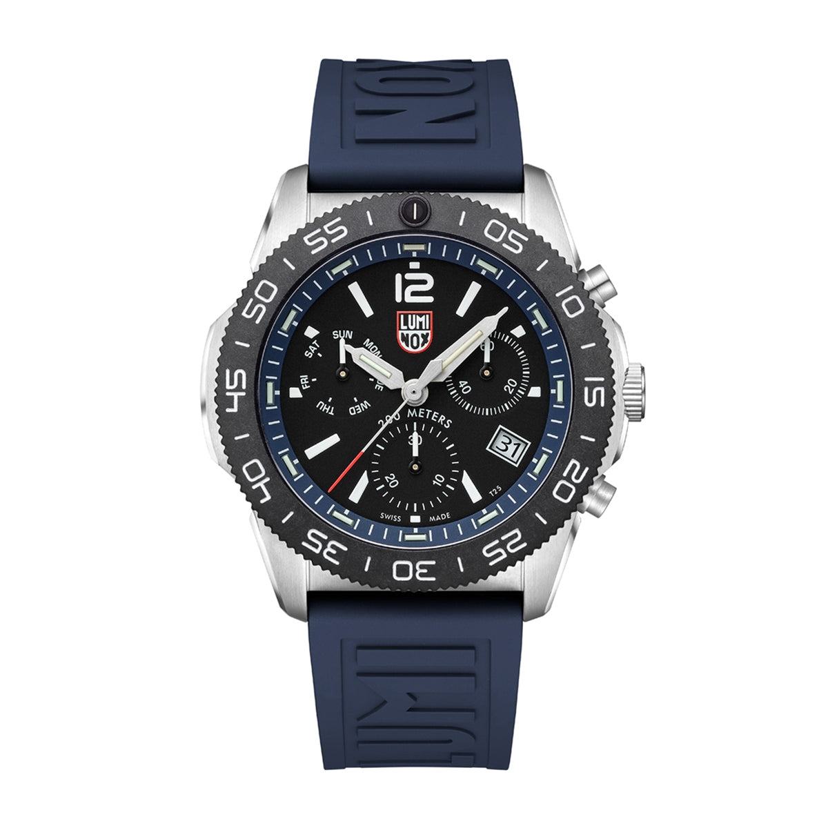 Luminox Men's Pacific Diver Quartz Chronograph Stainless Steel Watch with Black Dial & Navy Rubber Strap