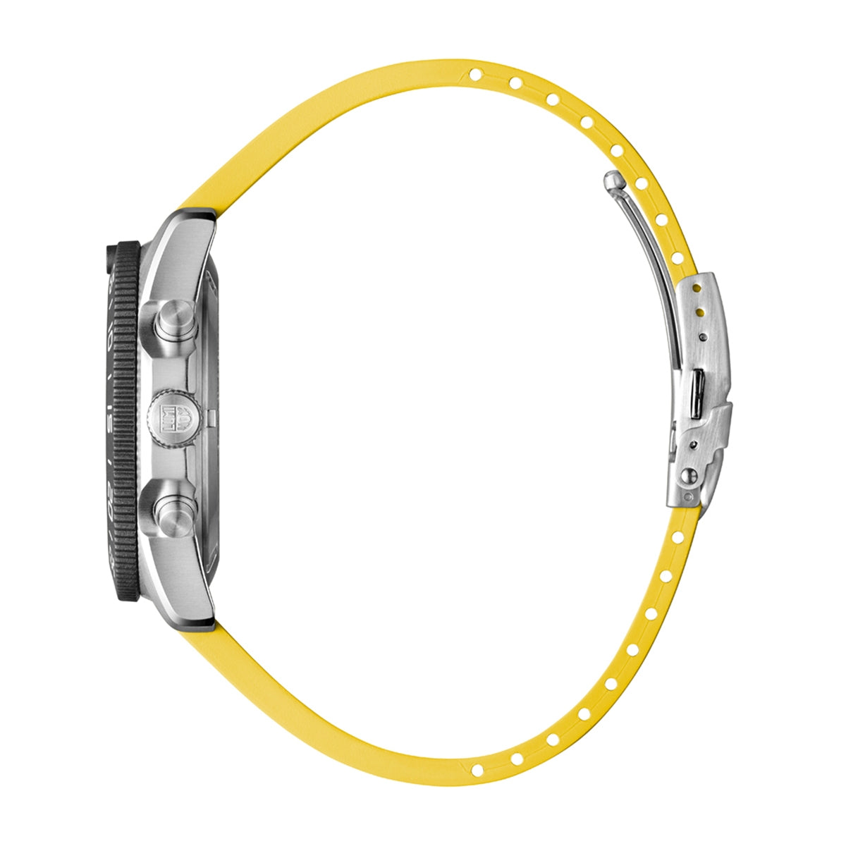 Luminox Men's Pacific Diver Quartz Chronograph Stainless Steel Watch with Black Dial & Yellow Rubber Strap front view