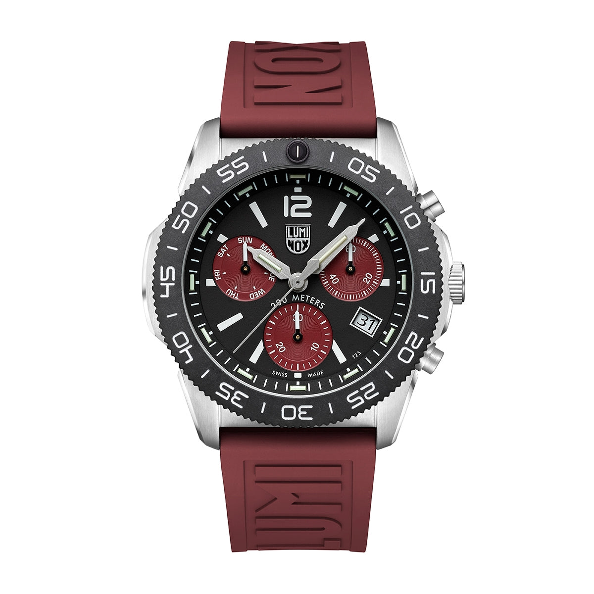 Luminox Men's Pacific Diver Quartz Chronograph Stainless Steel Watch with Black Dial & Red Rubber Strap