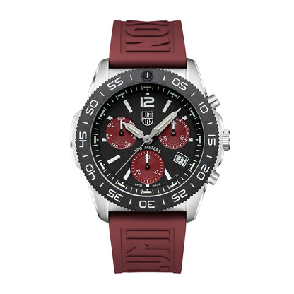 Luminox Men's Pacific Diver Quartz Chronograph Stainless Steel Watch with Black Dial & Red Rubber Strap
