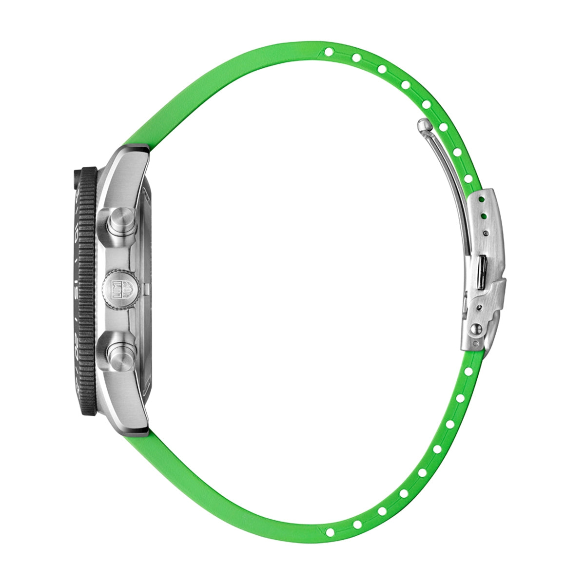 Luminox Men's Pacific Diver Quartz Chronograph Stainless Steel Watch with Black Dial & Green Rubber Strap front view