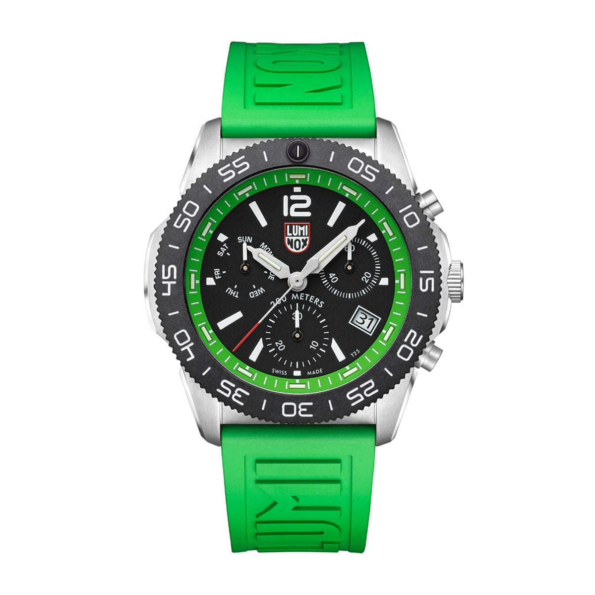 Luminox Men's Pacific Diver Quartz Chronograph Stainless Steel Watch with Black Dial & Green Rubber Strap