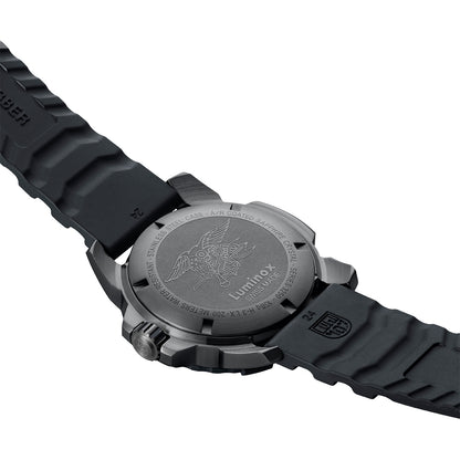 Luminox Men's Navy SEAL RSC Quartz Black Stainless Steel Watch with Black Dial & Rubber Strap close-up detail