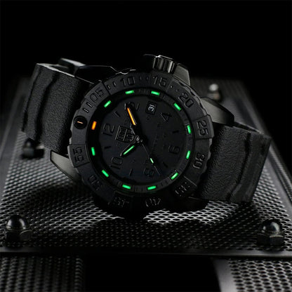 Luminox Men's Navy SEAL RSC Quartz Black Stainless Steel Watch with Black Dial & Rubber Strap side profile