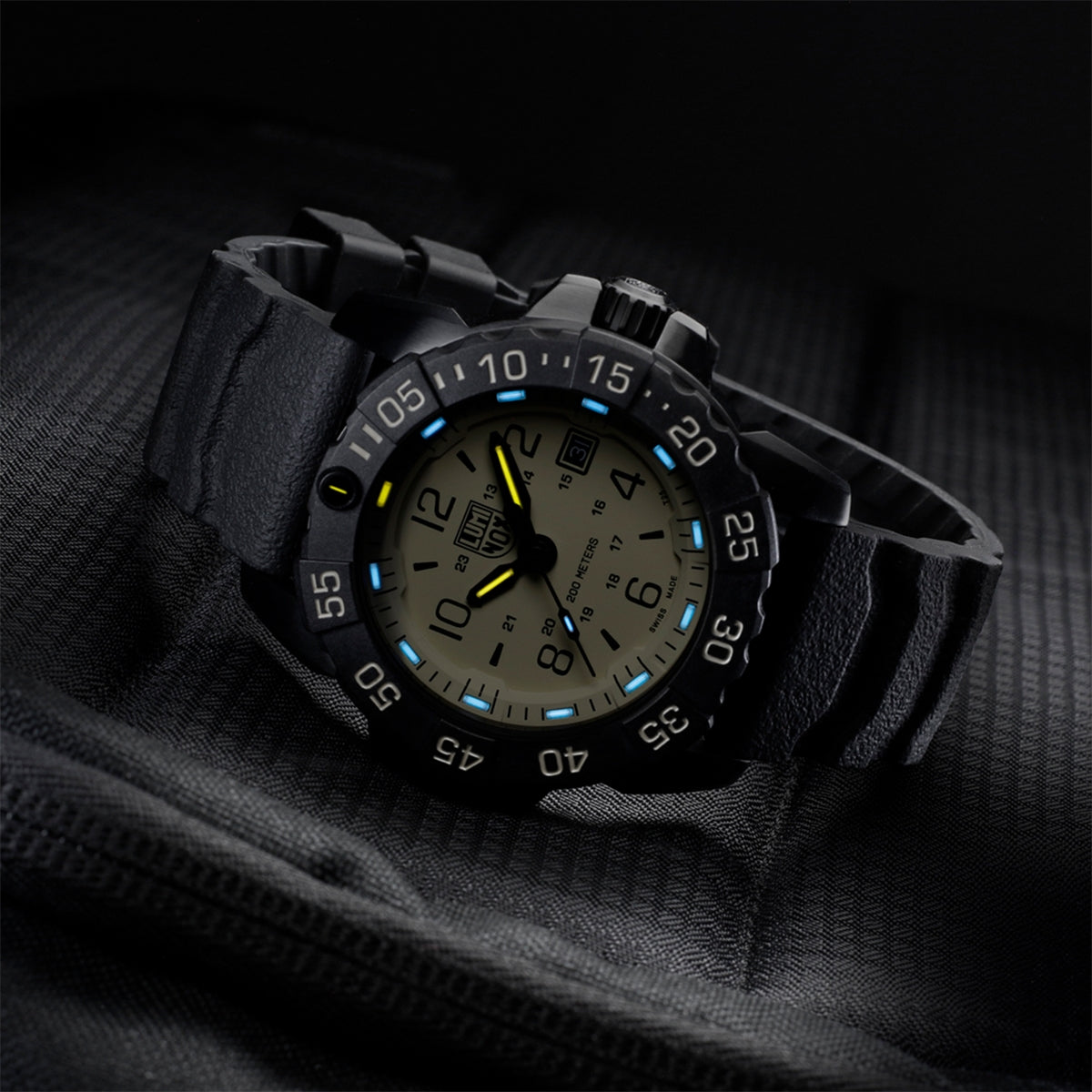 Luminox Men's Navy SEAL Foundation Quartz Black Stainless Steel Watch Set with Tan Dial & Black Rubber Strap full view