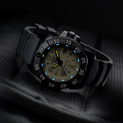 Luminox Men's Navy SEAL Foundation Quartz Black Stainless Steel Watch Set with Tan Dial & Black Rubber Strap full view