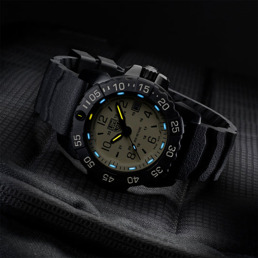 Luminox Men's Navy SEAL Foundation Quartz Black Stainless Steel Watch Set with Tan Dial & Black Rubber Strap full view