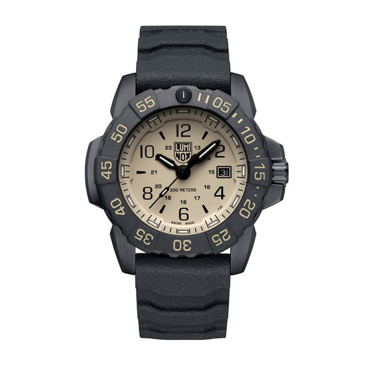 Luminox Men's Navy SEAL Foundation Quartz Black Stainless Steel Watch Set with Tan Dial & Black Rubber Strap