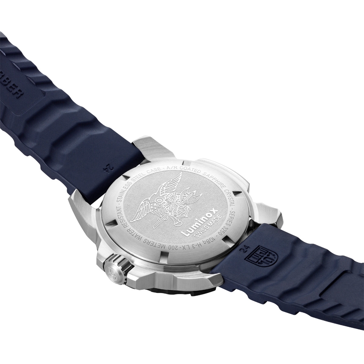 Luminox Men's Navy SEAL RSC Quartz Stainless Steel Watch with Blue Dial & Rubber Strap close-up detail