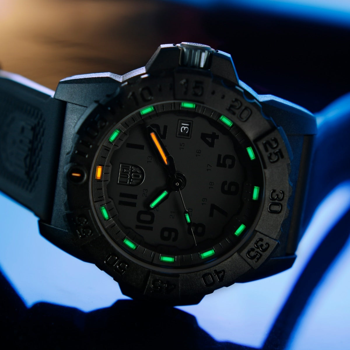 Luminox Navy SEAL Dive Quartz Blackout Carbonox Watch with Black Dial & Rubber Strap front view