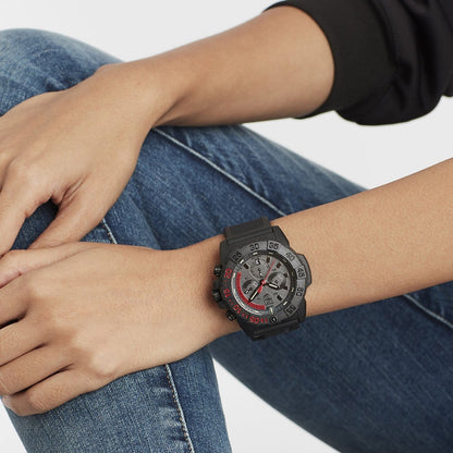 Luminox Navy SEAL Quartz Chronograph Carbonox Watch with Black & Red Dial & Rubber Strap side profile