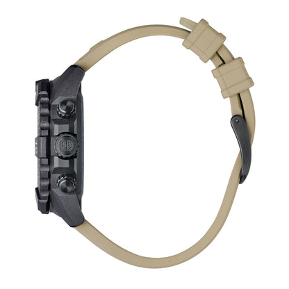 Luminox Men's Navy SEAL Foundation Quartz Black Carbonox Watch Set with Black Dial & Tan Rubber Strap front view