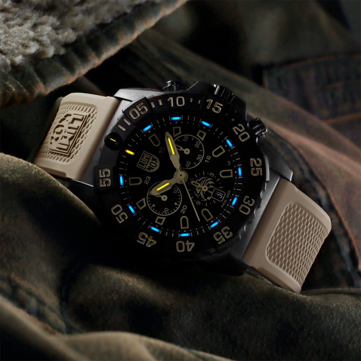 Luminox Men's Navy SEAL Foundation Quartz Black Carbonox Watch Set with Black Dial & Tan Rubber Strap full view