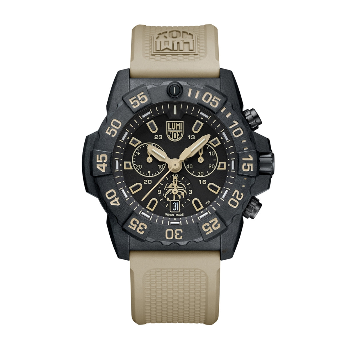 Luminox Men's Navy SEAL Foundation Quartz Black Carbonox Watch Set with Black Dial & Tan Rubber Strap