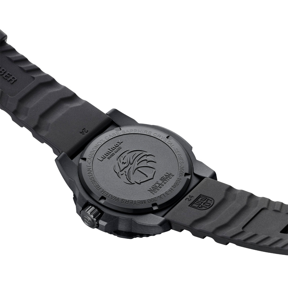Luminox Men's Navy SEAL Foundation Quartz Black Carbonox Watch with Black Dial & Rubber Strap close-up detail