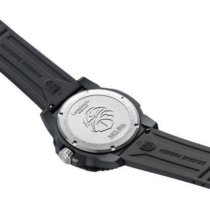 Luminox Men's Navy SEAL Foundation Quartz Black Carbonox Watch with Gray Dial & Black Rubber Strap close-up detail