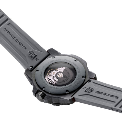 Luminox Men's Master Carbon SEAL Automatic Carbonox+ Watch with Black Dial & Gray Rubber Strap close-up detail