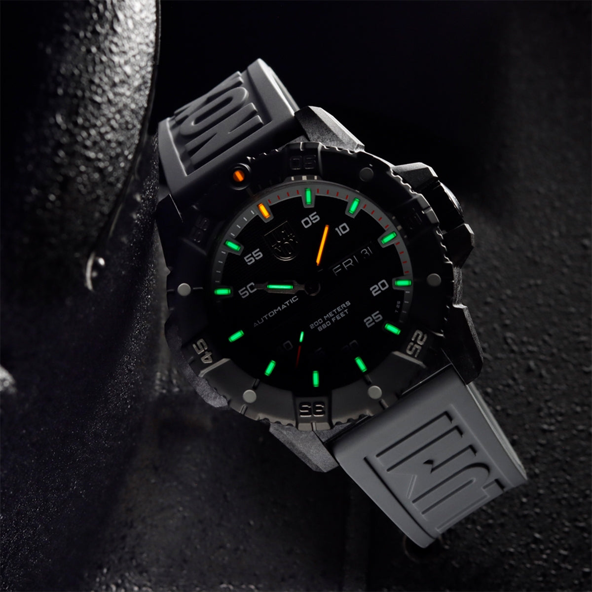 Luminox Men's Master Carbon SEAL Automatic Carbonox+ Watch with Black Dial & Gray Rubber Strap side profile