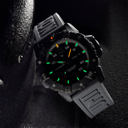 Luminox Men's Master Carbon SEAL Automatic Carbonox+ Watch with Black Dial & Gray Rubber Strap side profile