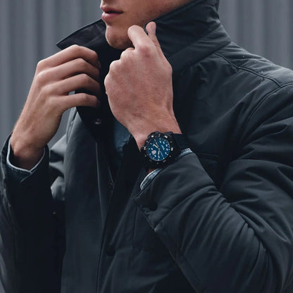 Luminox Men's Master Carbon SEAL Automatic Carbonox+ Watch with Blue Dial & Rubber Strap side profile