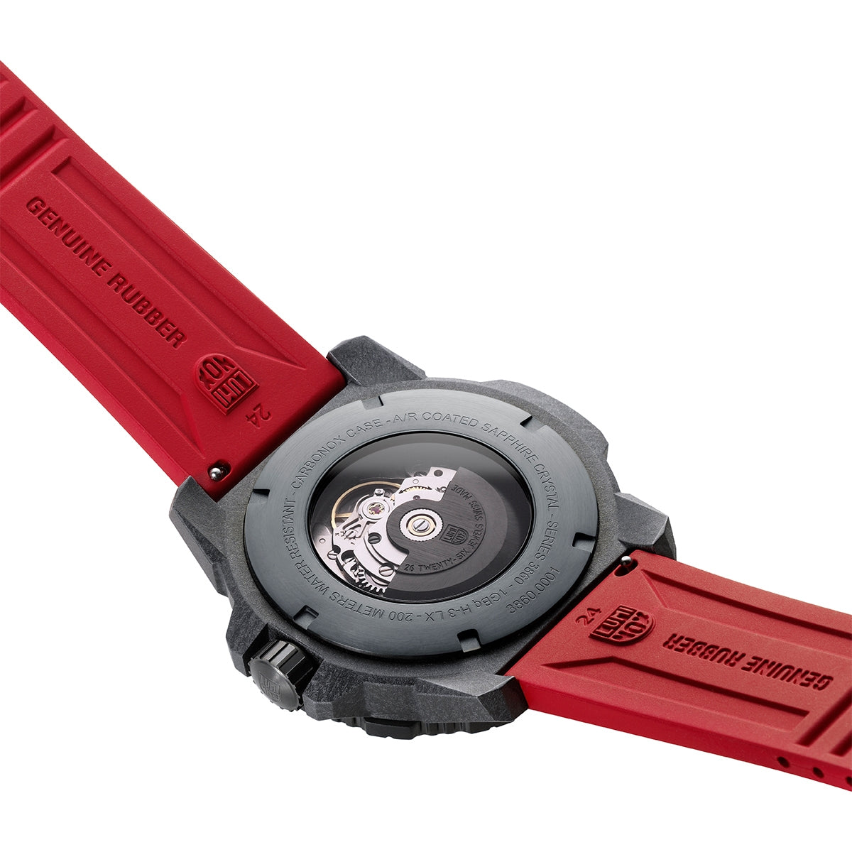 Luminox Men's Master Carbon SEAL Automatic Carbonox+ Watch with Black Dial & Red Rubber Strap front view