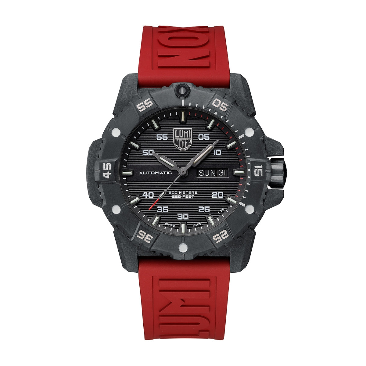 Luminox Men's Master Carbon SEAL Automatic Carbonox+ Watch with Black Dial & Red Rubber Strap