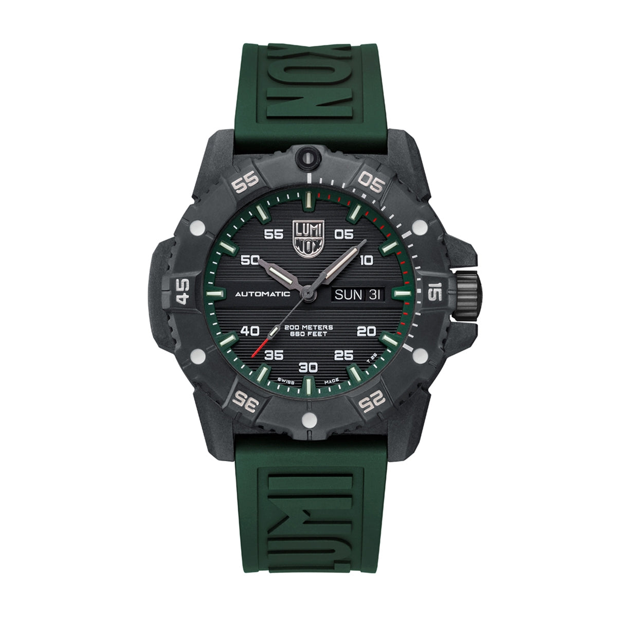 Luminox Men's Master Carbon SEAL Automatic Carbonox+ Watch with Black Dial & Green Rubber Strap