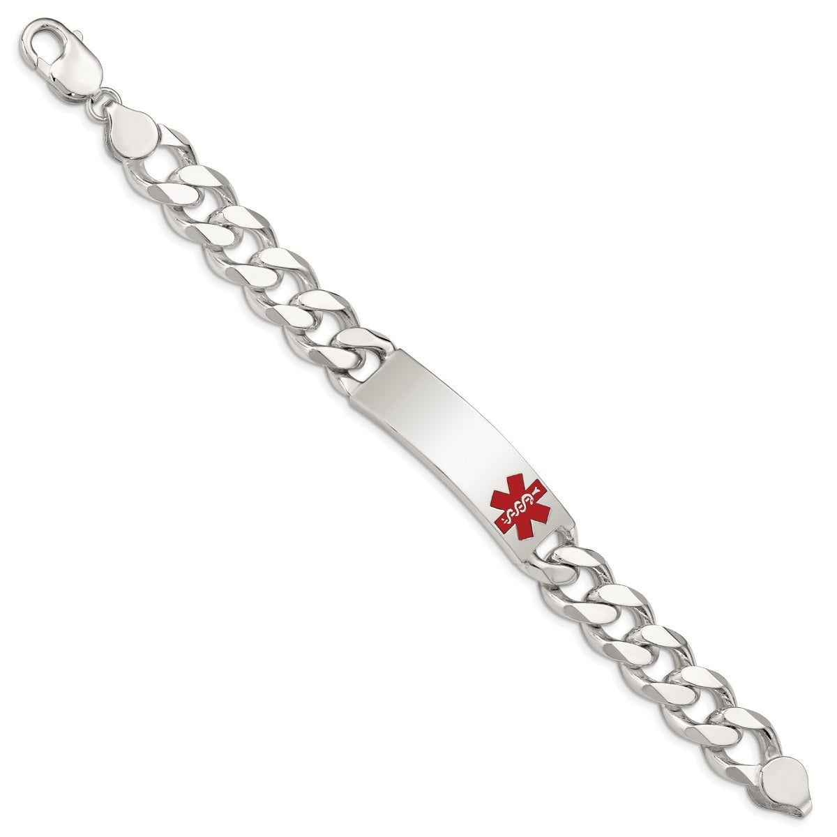 14mm 7.5-inch Curb Chain Medical ID Bracelet in Sterling Silver close-up detail