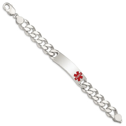 14mm 8.5-inch Curb Chain Medical ID Bracelet in Sterling Silver close-up detail