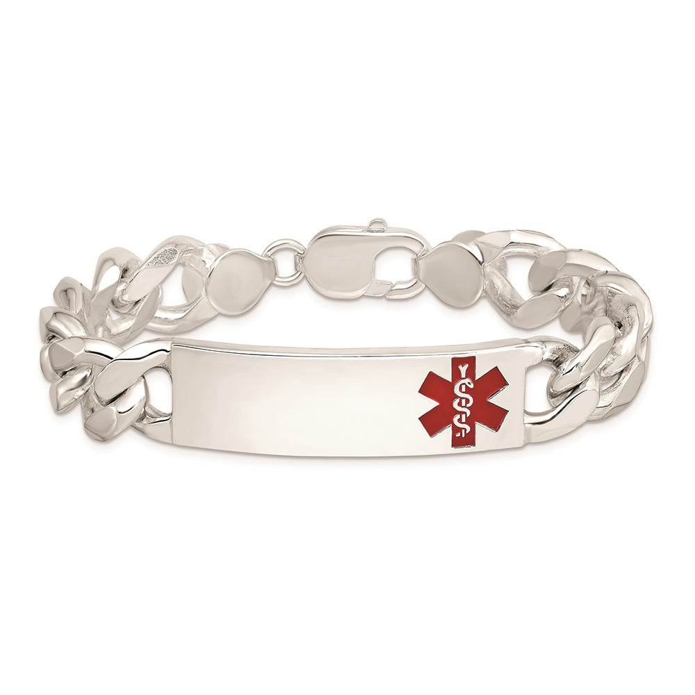 14mm 8.5-inch Curb Chain Medical ID Bracelet in Sterling Silver