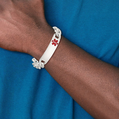14mm 8.5-inch Curb Chain Medical ID Bracelet in Sterling Silver side profile