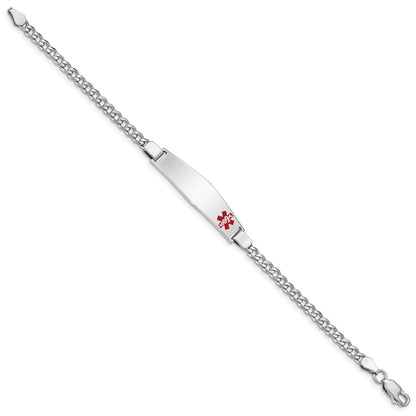 4mm 7-inch Curb Chain Medical ID Bracelet in Rhodium Plated Sterling Silver close-up detail