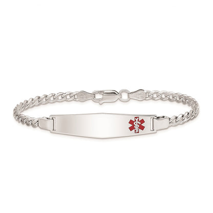 4mm 7-inch Curb Chain Medical ID Bracelet in Rhodium Plated Sterling Silver