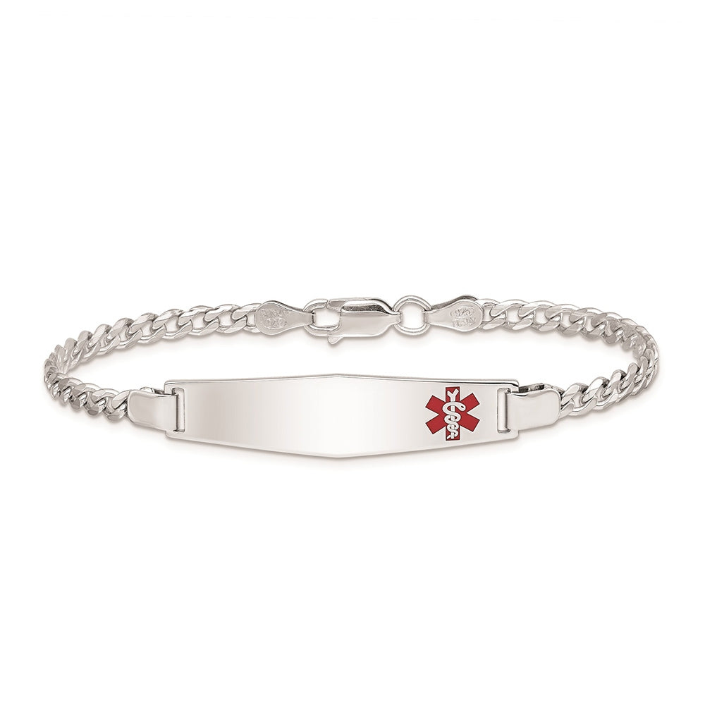4mm 8-inch Curb Chain Medical ID Bracelet in Rhodium Plated Sterling Silver
